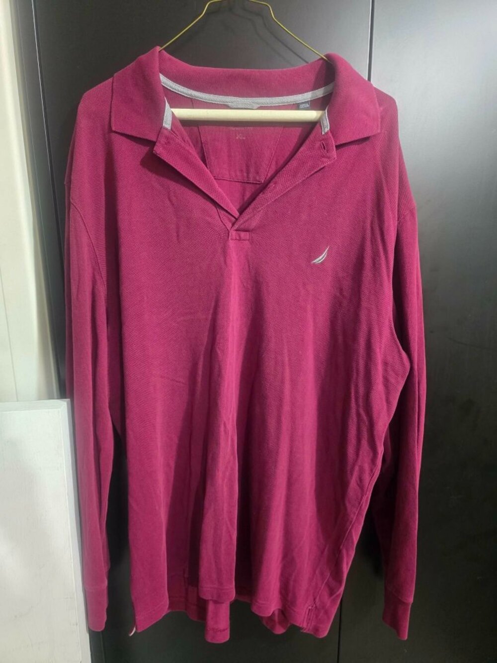 Nautica Long Sleeve Polo Shirt Size XL Burgundy